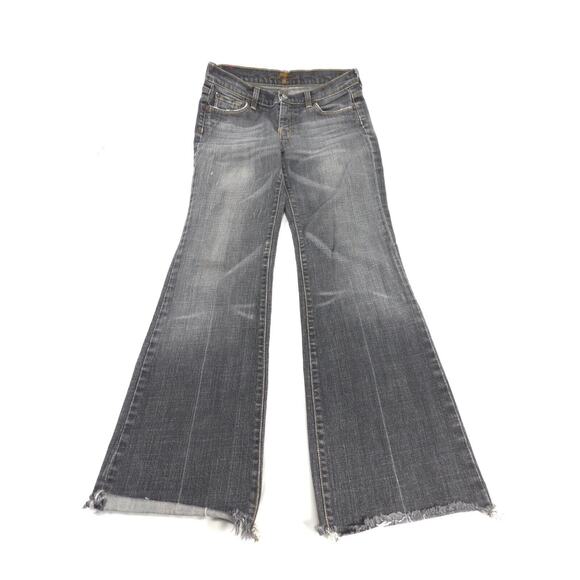 7 For All Mankind Dojo Button Zip Denim Medium Wash Jeans Womens Size 28 Black - Picture 2 of 9